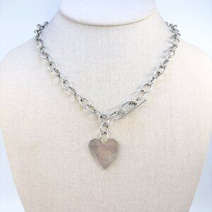 Heart Tag Round Link Chain Necklace VTG Sterling Silver 925 Size 17.5" Length